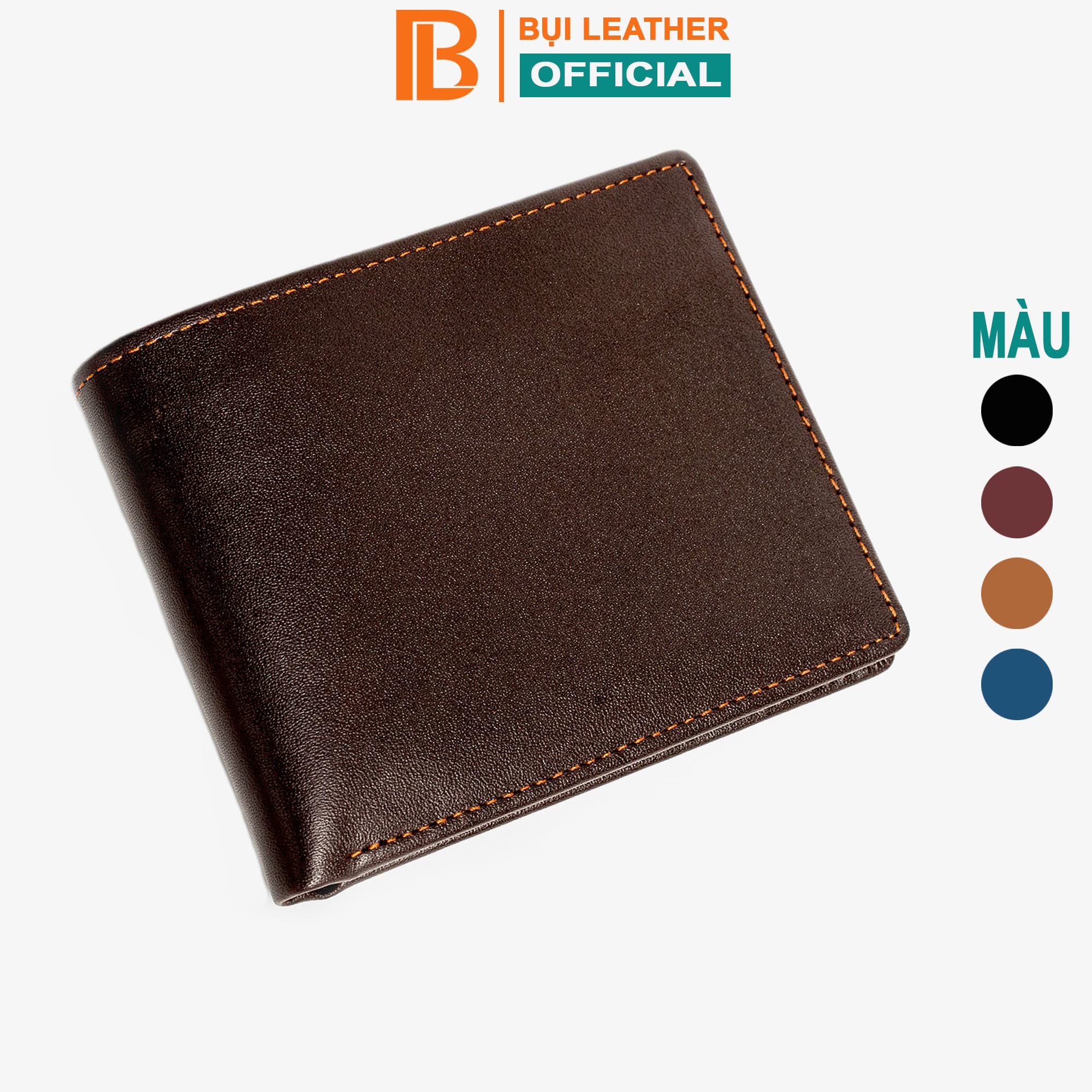 Ví nam bóp nam da bò Nappa Bụi Leather V101 Ngang nâu