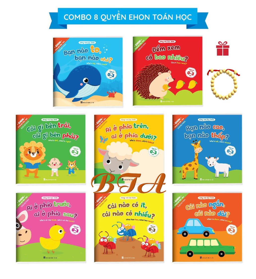 Bộ Ehon toán học đầu đời cho bé từ 0 3 tuổi 8 cuốn Cùng con học toán song ngữ Việt Anh Tặng vòng dâu tằm may mắn cho bé Sách online Bùi Thị Anh