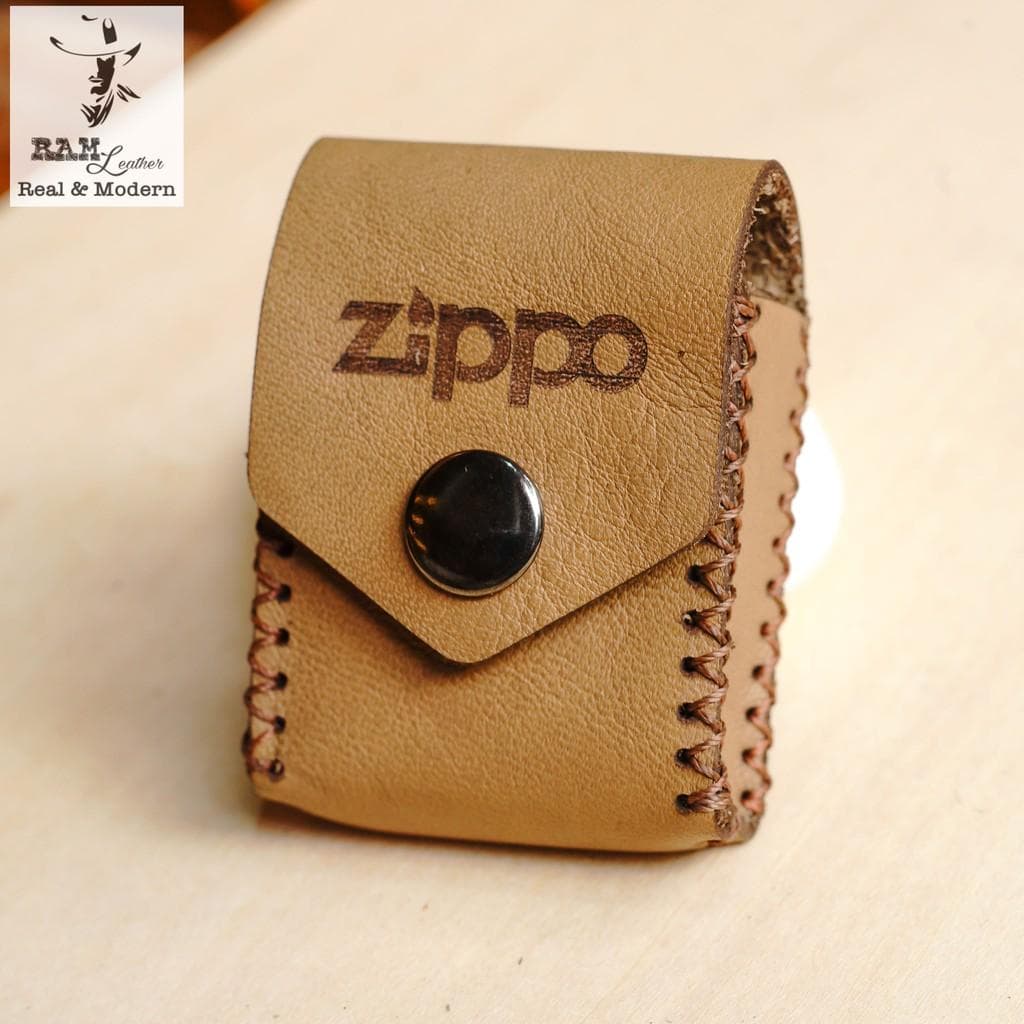 Túi đựng zippo da bò thật handmade bền chắc cao cấp RAM Leather CÀ PHÊ SỮA