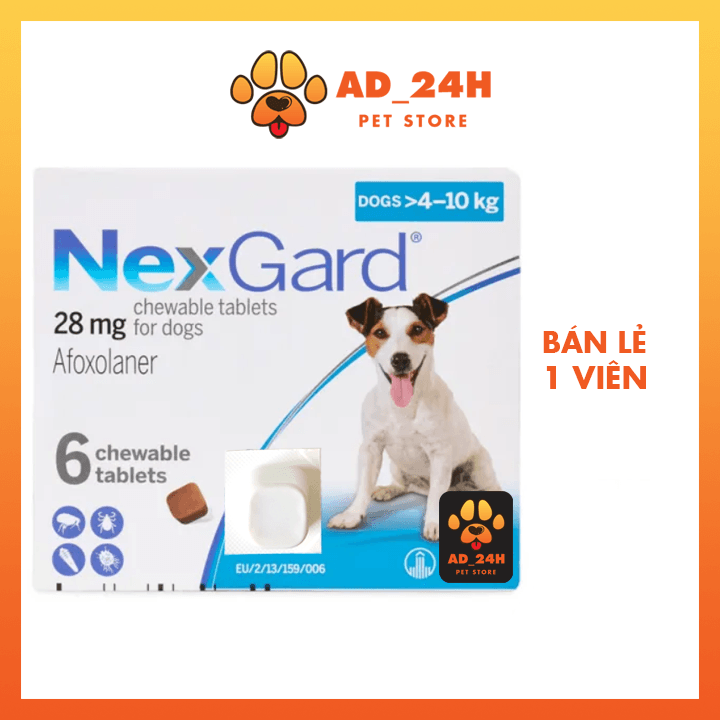 Viên nhai Nexgard trị ve rận bọ chét cho chó 1 viên 4 10kg