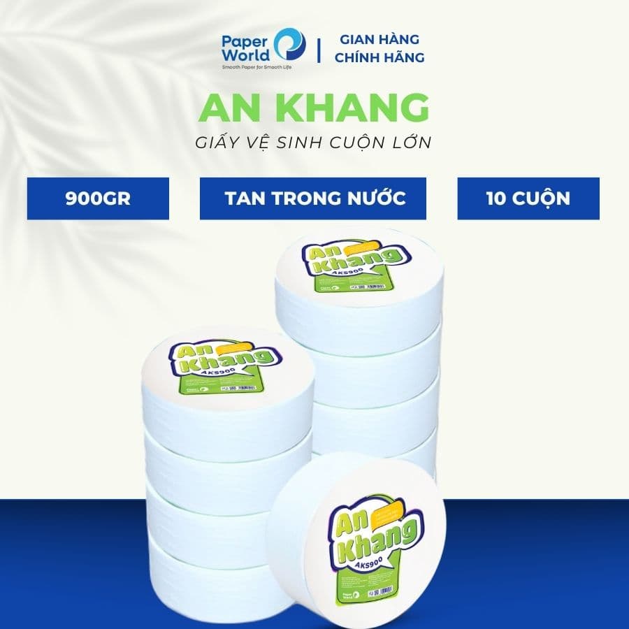 Combo 10 giấy vệ sinh cuộn lớn cao cấp 2 lớp giấy lụa 900g AN KHANG SOFT THẾ GIỚI GIẤY 100 Bột giấy nguyên sinh 10AKS900