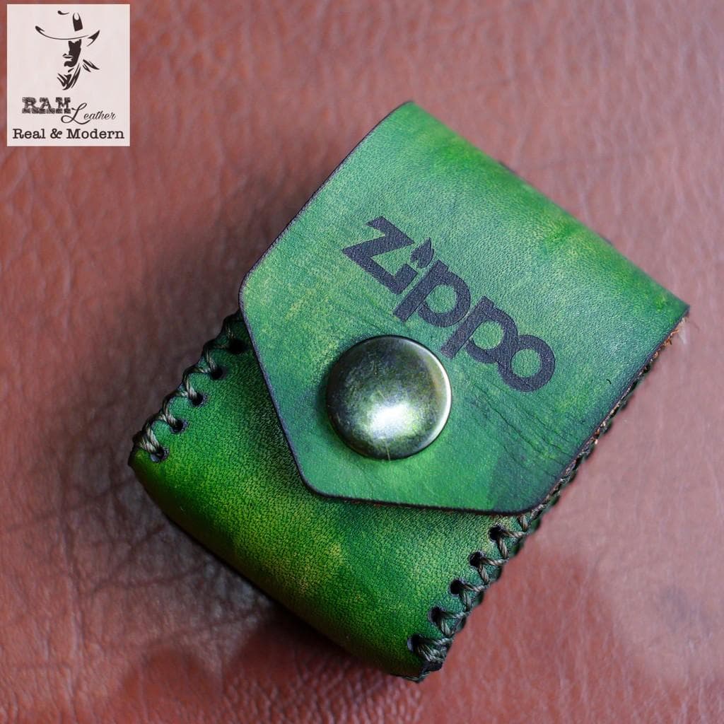 Túi đựng zippo da bò thật handmade bền chắc cao cấp RAM Leather VEGTAN XANH LÁ