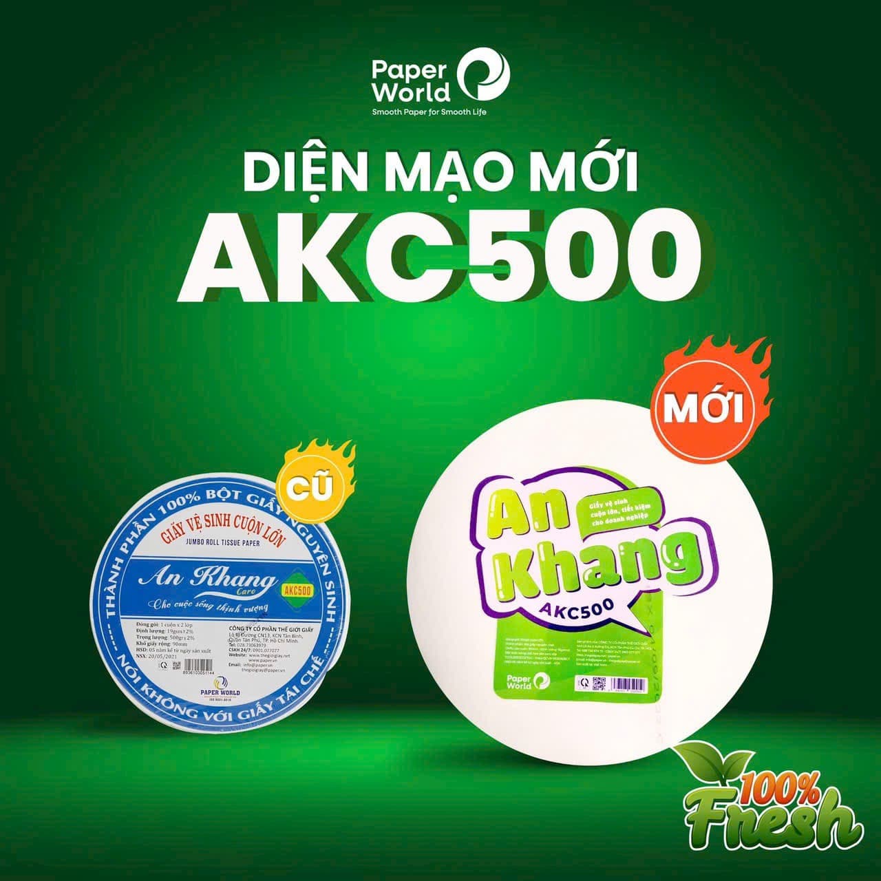 Combo 5 giấy vệ sinh cuộn lớn 2 lớp 500g AN KHANG CARO THẾ GIỚI GIẤY 100 Bột giấy nguyên sinh 5AKC500
