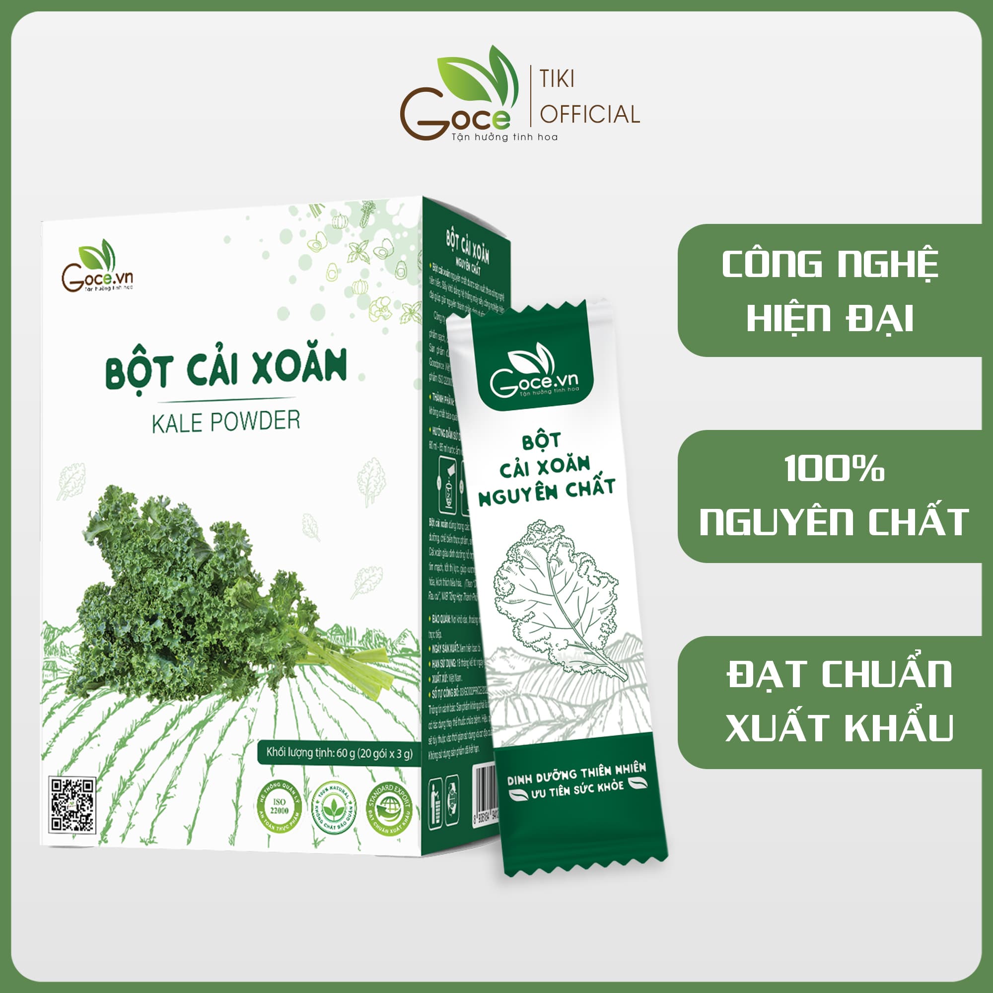 Bột cải xoăn Kale nguyên chất Goce 60g 20 gói x 3g