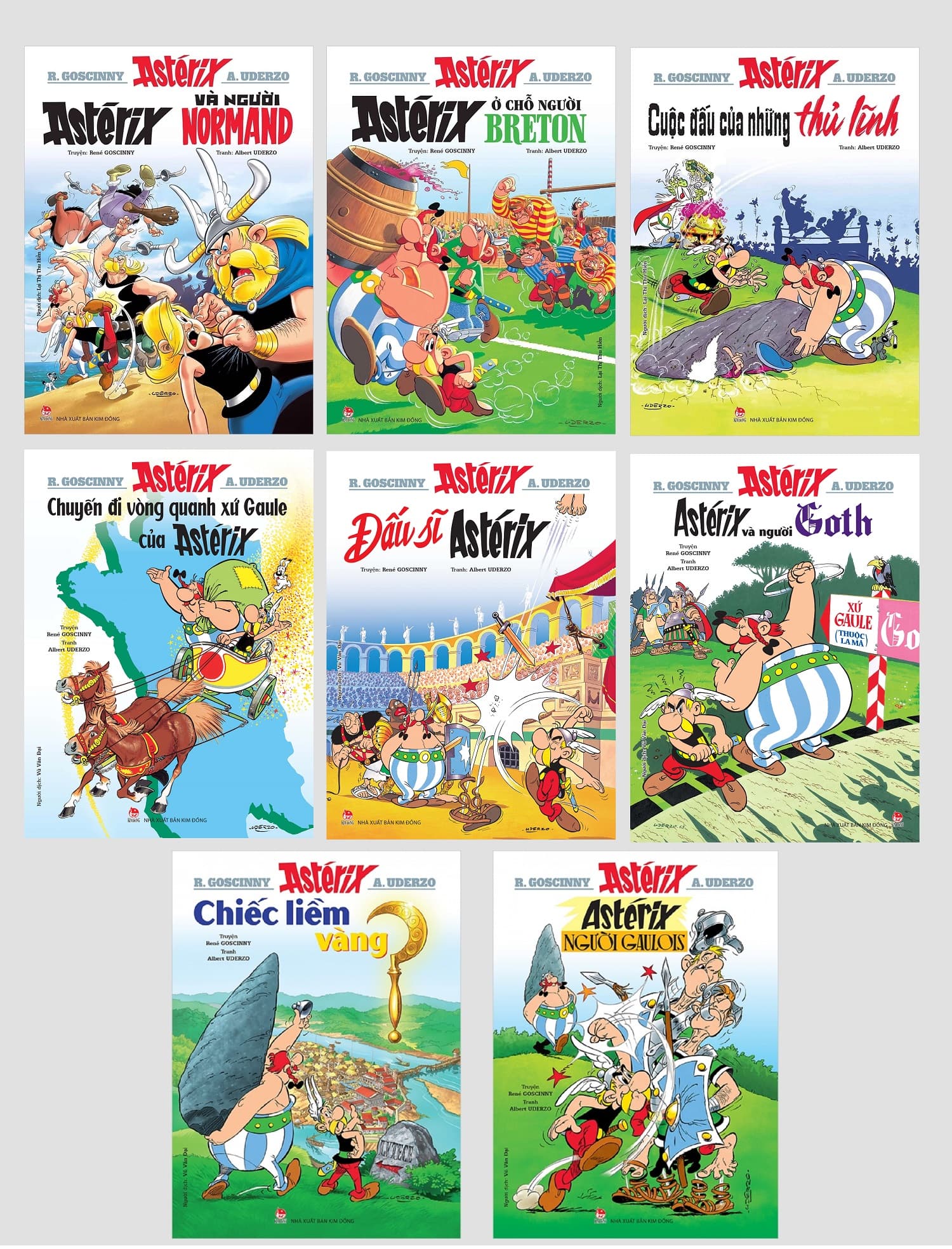 Truyện tranh Pháp Những cuộc phiêu lưu của ASTÉRIX Đấu sĩ ASTÉRIX ASTÉRIX và người GOTH Chuyến đi vòng quanh xứ GAULE của ASTÉRIX Chiếc liềm vàng Vùng đất thần thánh Làm lính La Mã .. Đấu Sĩ Astérix