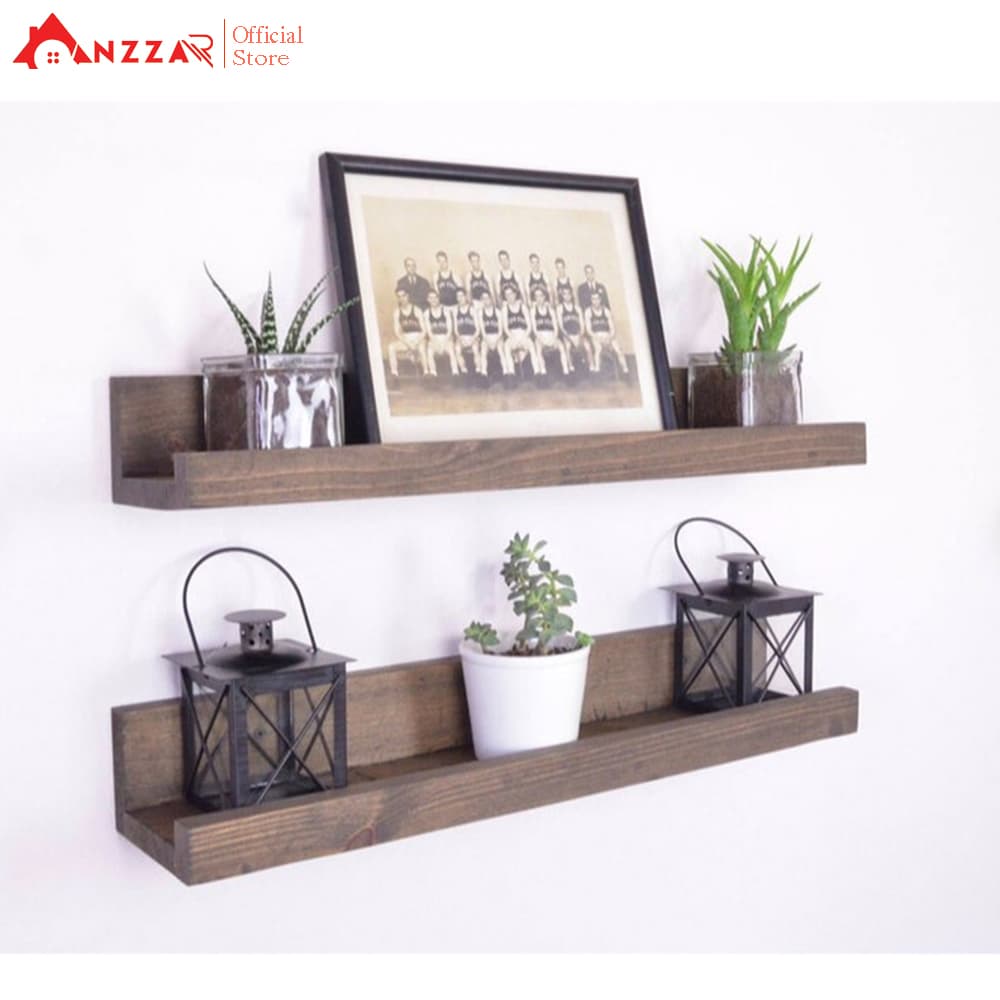 Kệ gỗ treo tường loại mảnh nhiều kích thước màu socola kệ trang trí Anzzar decor phòng khách phòng ngủ 50x9