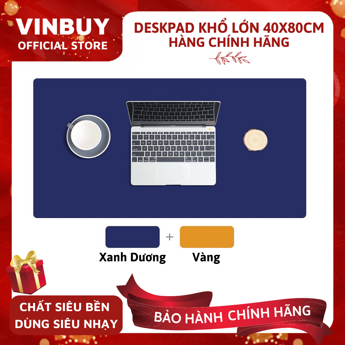 Tấm Lót Chuột Thảm Da Trải Bàn Làm Việc VinBuy Miếng Di Chuột Cỡ Lớn 40cmx80cm Xanh Dương Vàng