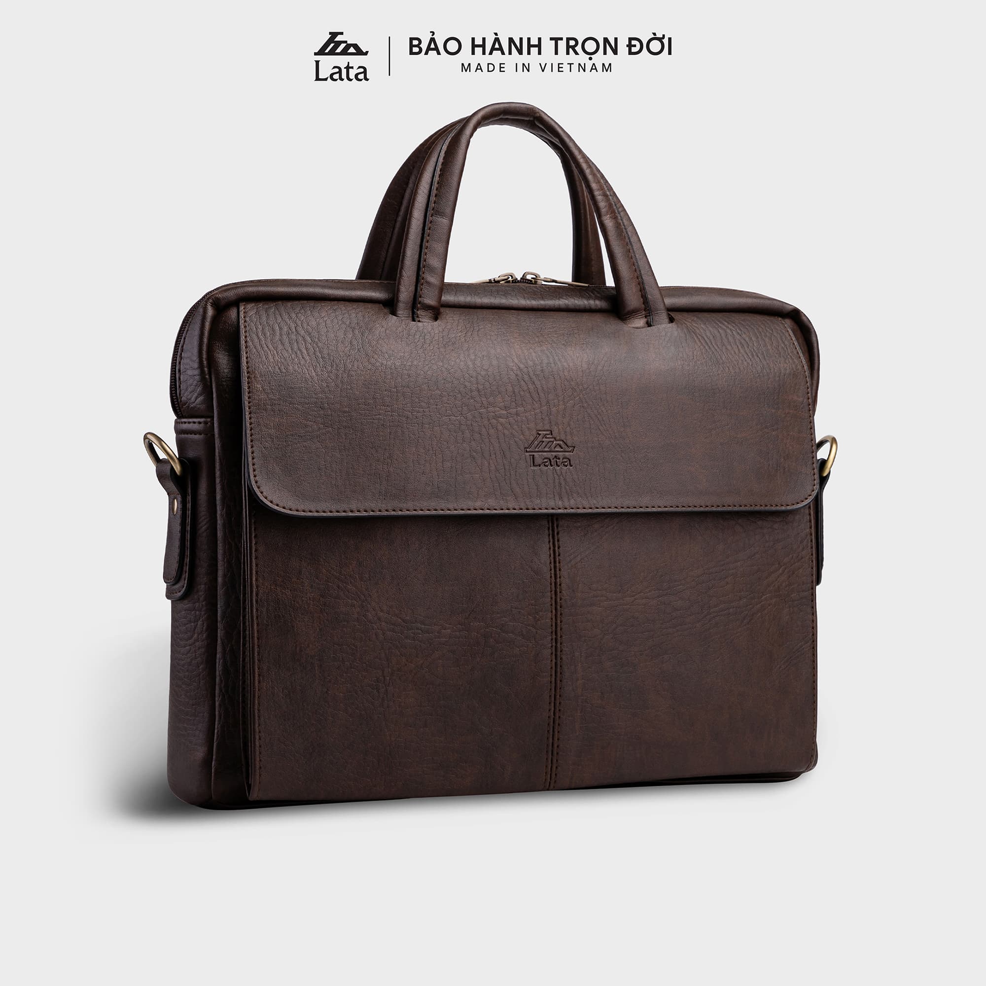 Cặp Công Sở Lata Thời trang nam basic đựng laptop 15 inch Cặp da CA21 Nâu