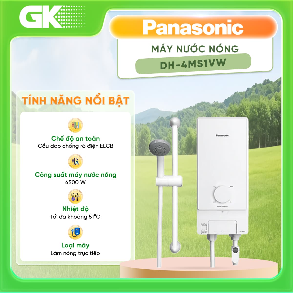 Máy Nước Nóng Panasonic DH 4MS1VW 4500W
