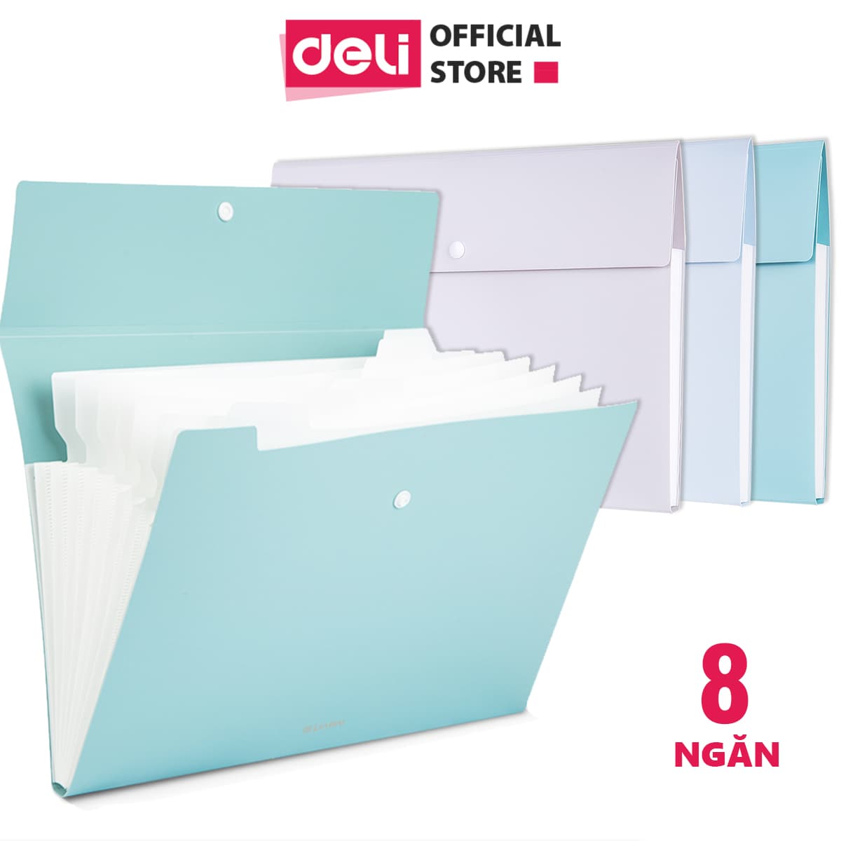 Cặp đựng tài liệu A4 Deli 8 ngăn phân trang file lưu trữ tài liệu linfini Xanh Dương Trắng 72456 Xanh lá