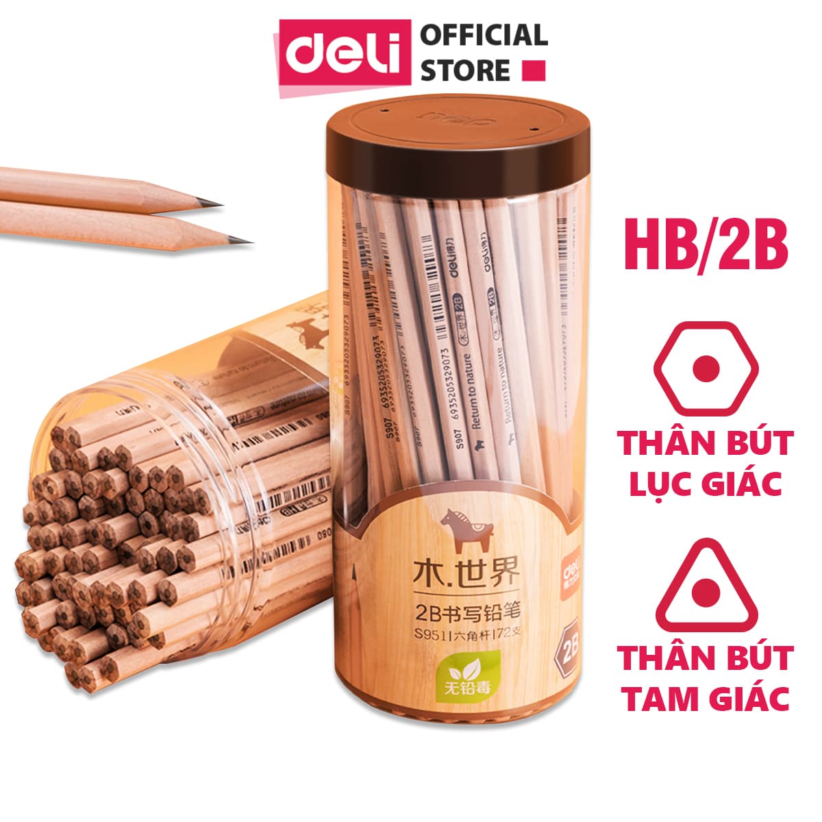 Bút chì lục giác Deli loại 2BHB 30 chiếchộp 58166 58167 S943 HB 30 cây