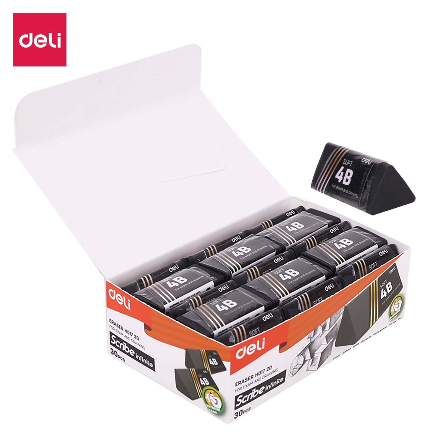 Tẩy 2B Deli 401919Mm Đen 30 ViênHộp EH01720