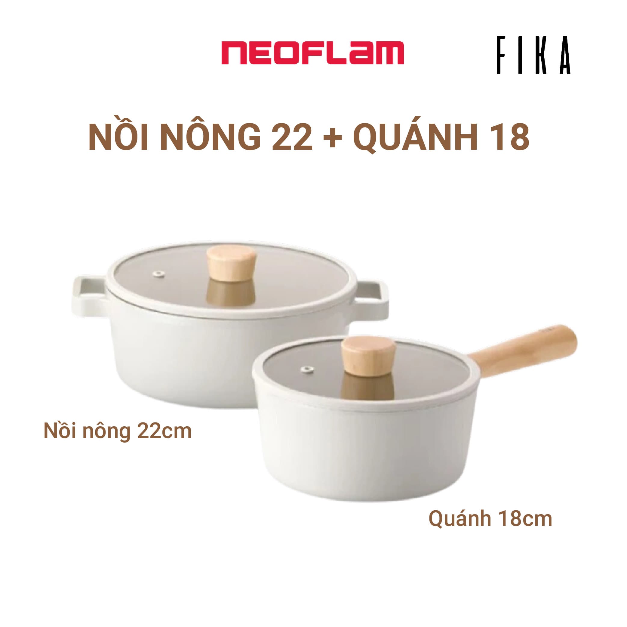 Bộ 2 nồi Neoflam Fika Hàn Quốc gồm quánh 18cm &nồi nông 22cm. Made in Korea. Hàng có sẵn giao ngay