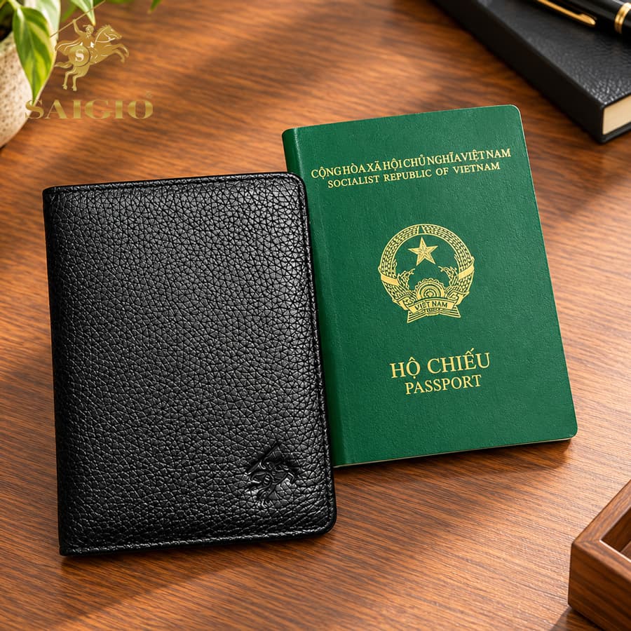 Ví Passport Da Bò PEBBLE Mềm Mại Bền Bỉ Chống Xước Chống Nhăn Tốt Thiết Kế Hiện Đại Đa Năng Đựng Được Nhiều Loại Hộ Chiếu Nhiều Ngăn Thẻ ATM Đựng Tiền Vé Máy Bay Tiện Dụng Khi Đi Du Lịch Công Tác SAIGIO Màu Đen