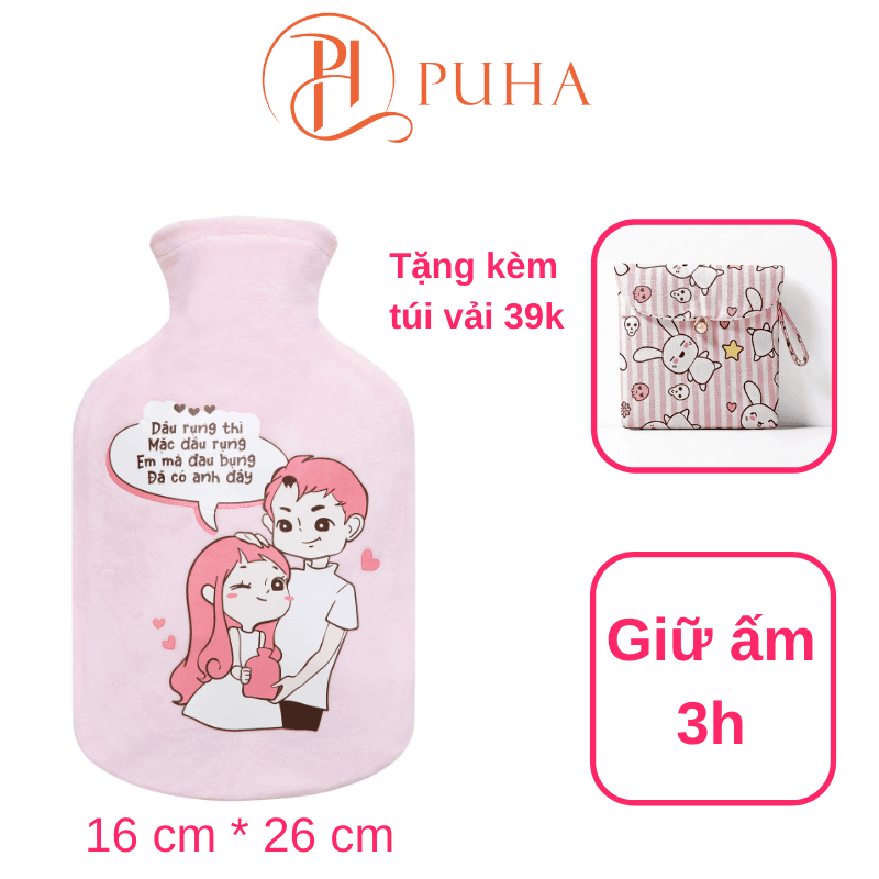 Túi chườm nóng bụng kinh PUHA quà tặng cho bạn nữ túi chườm ấm giảm đau bụng kinh tặng kèm túi vải đựng BVS mẫu dễ thương