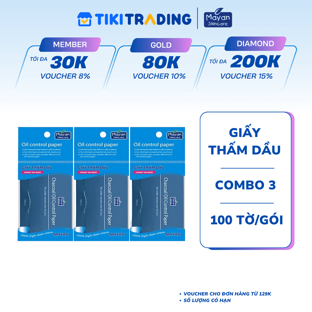 Combo 3 Giấy Thấm Dầu Mayan Than Hoạt Tính 100 Tờ