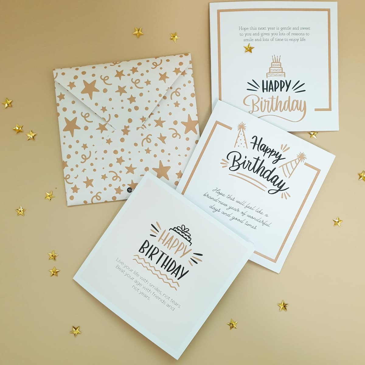 Thiệp chúc mừng sinh nhật 12x12 SDstationery SN2 STARRY họa tiết ngôi sao typography chữ viết tay đơn giản Set 3 thiệp