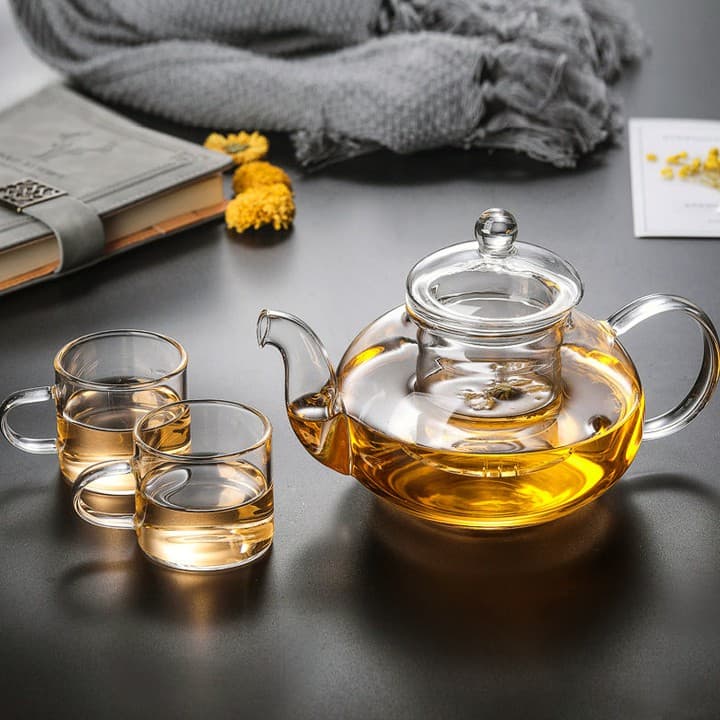 BỘ ẤM CHÉN PHA TRÀ KÈM ĐẾ CHÂM NẾN TRÒN THỦY TINH ANTH569 Đế bằng