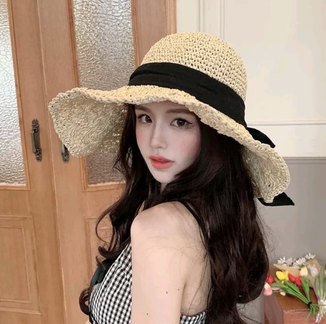 Nón mũ đi biển rộng vành đep gấp gọn cho nữ dona23040403 Kem