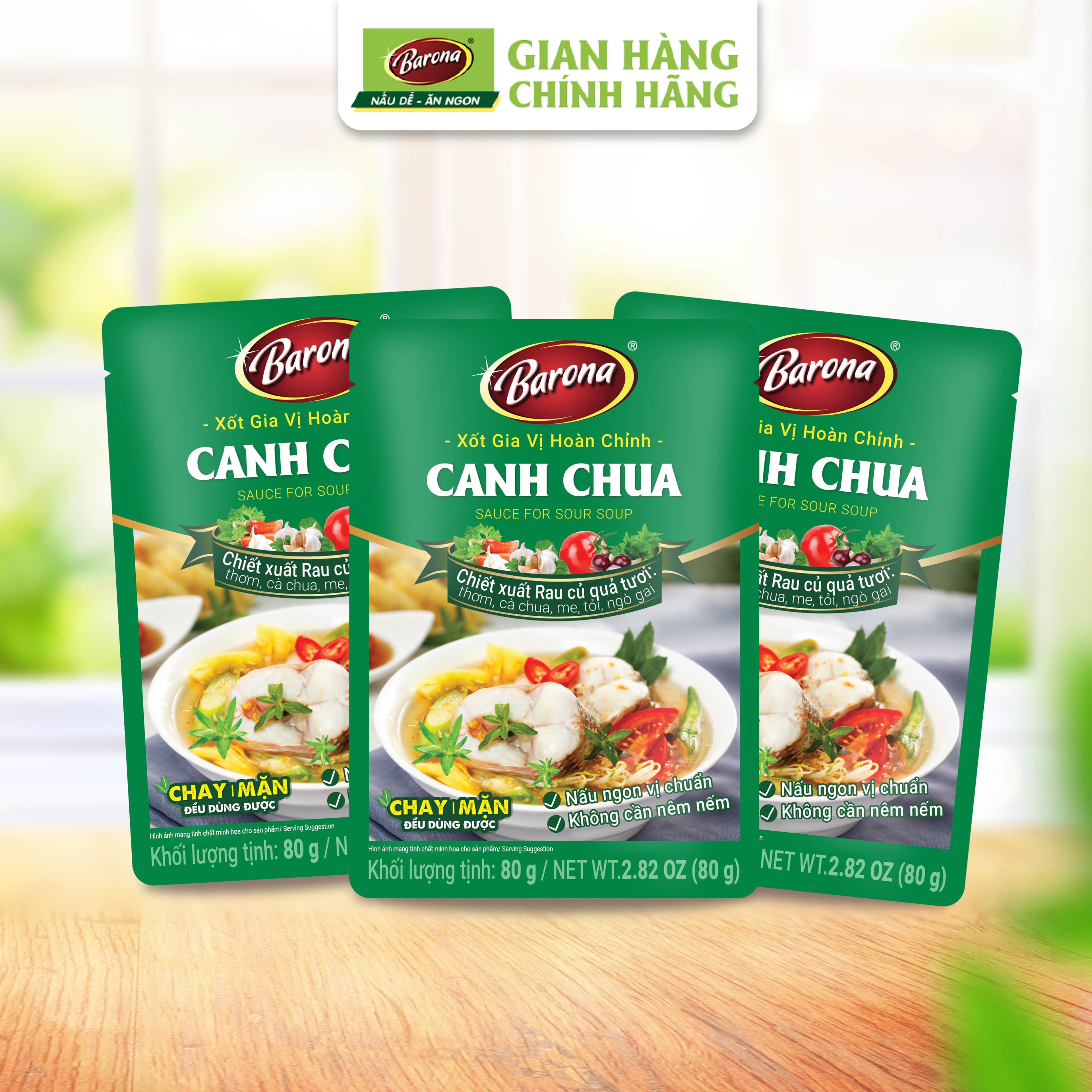 Combo 3 Gói Gia Vị Canh Chua Barona 80g chay mặn dùng được tươi ngon chuẩn vị không cần nêm nếm