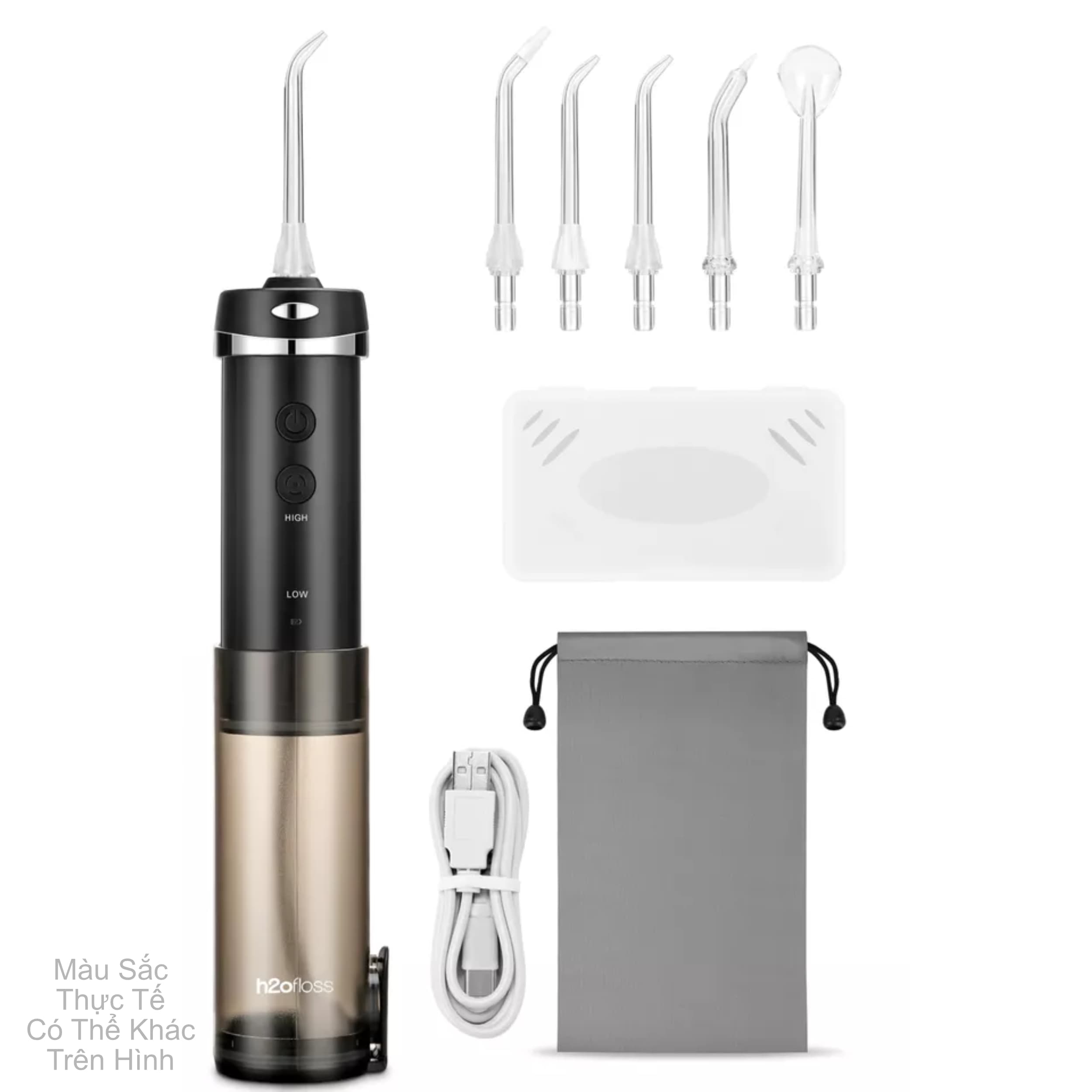 Tăm nước cầm tay H2ofloss HF 10 phiên bản tăm nước mini nhỏ gọn chỉ 14.5 cm dành cho người di chuyển nhiều Mini đen