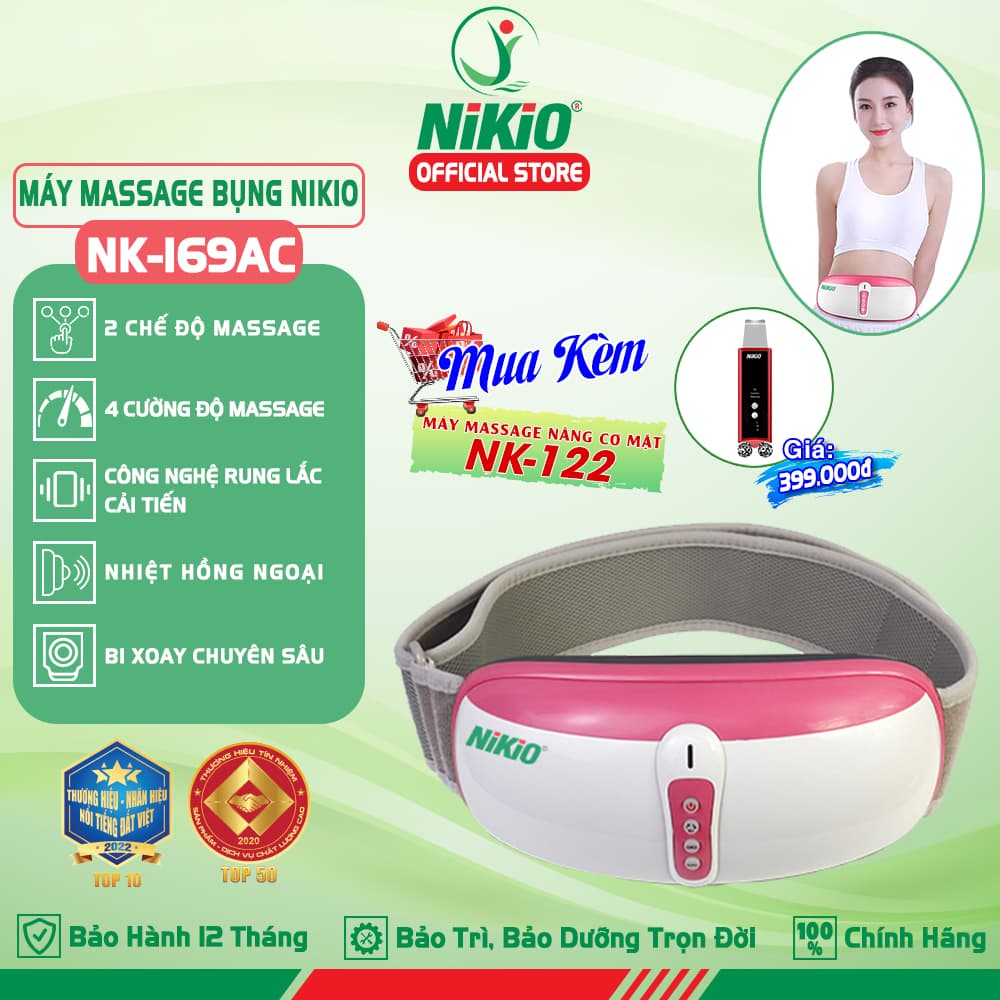 Đai Máy Massage Bụng Nikio NK 169AC Công Nghệ Rung Lắc Kết Hợp Bi Độ Xoay 360 Dây Ấn Thế Hệ Mới Mát Xa Thư Giãn Làm Săn Chắc Cơ Bụng Nhanh Vỏ Nhựa Bền Bĩ