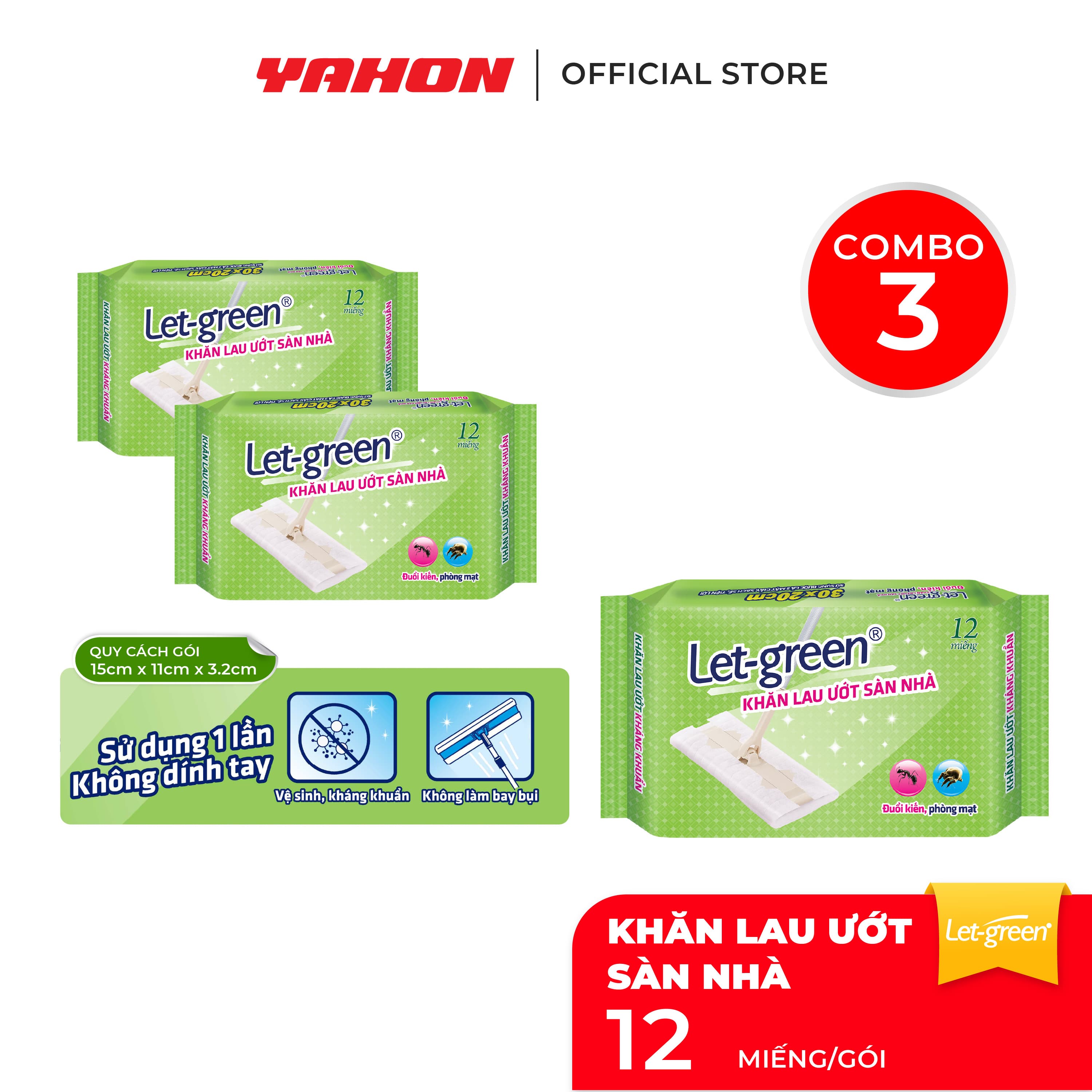 Khăn Ướt Lau Sàn LET GREEN Kháng Khuẩn Đuổi Kiến Phòng Mạt 12 TờBao 3