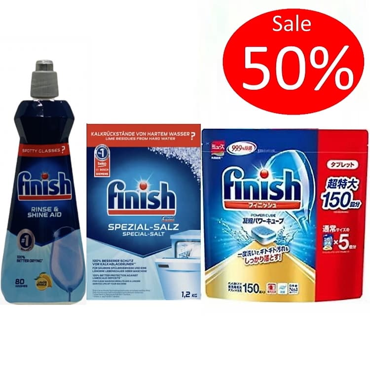 Viên rửa bát Finish Nhật bản 150 viên Viên finish power cube 150v dùng cho máy rửa bát chén loại nhỏ từ 6 8 9 10 bộ bát đĩa Combo 150 viên muối 1.2kg bóng 400ml