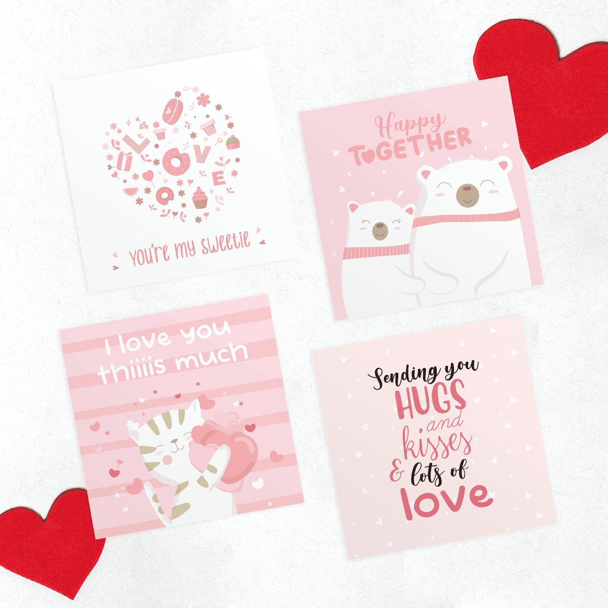 Thiệp tình yêu Valentine SDstationery LOVE IS PINK vuông 12 cm màu hồng dễ thương Set 4 thiệp