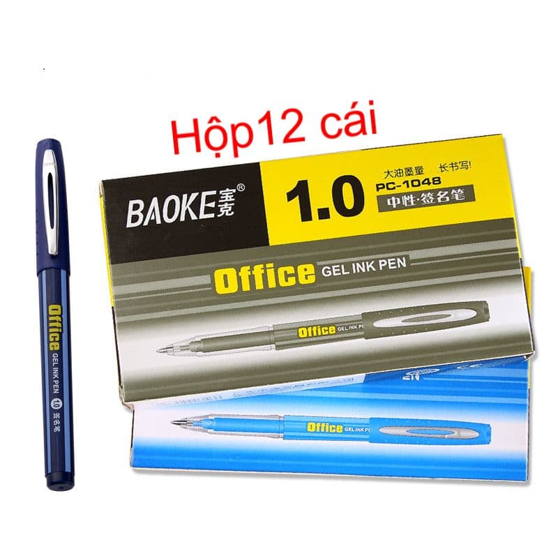 Bút bi gel mực nước nét to ngòi 1mm Baoke 1048 12 cái Xanh