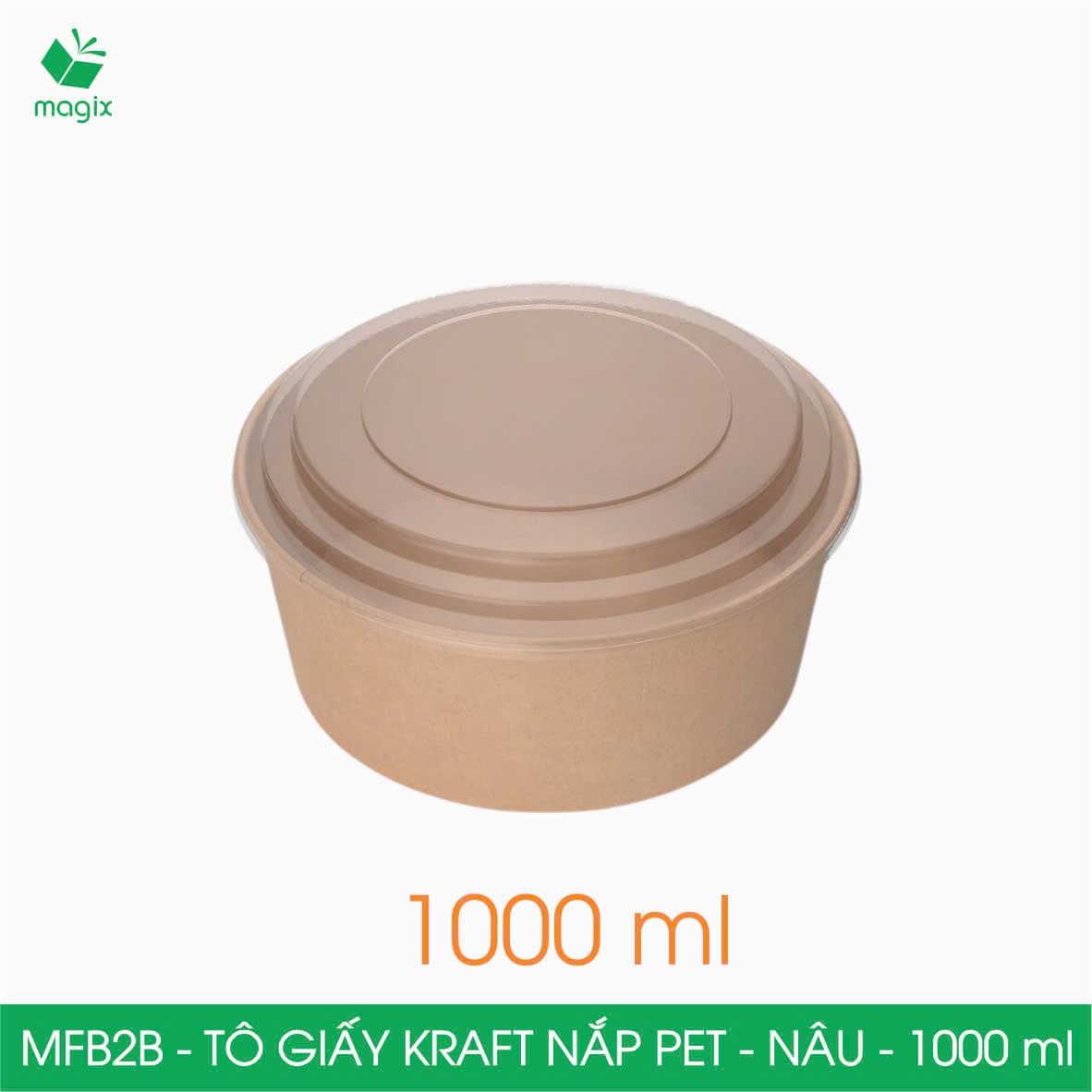MFB2B 1000ml 50 Tô giấy Kraft nâu nắp PET Bát giấy đựng thực phẩm