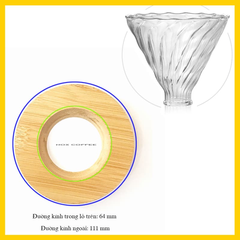 Phễu V60 Bằng Thủy Tinh Pour Over Giá gỗ tre