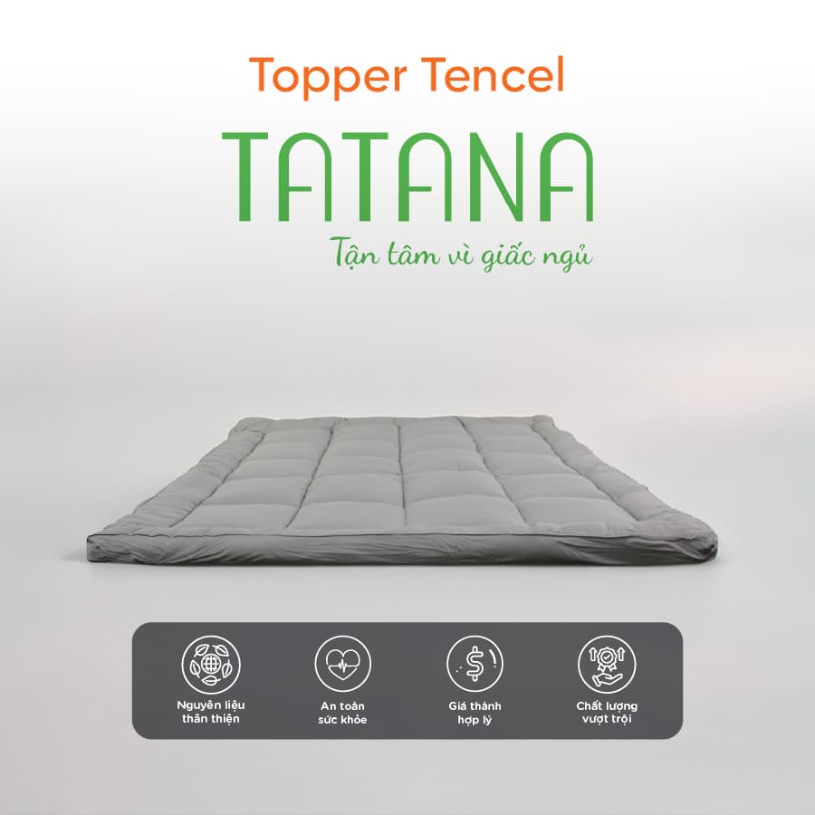 Topper Tencel TATANA Tấm làm mềm nệm mềm mại êm ái Tấm trải đa năng tấm tăng tiện nghi. 1m6 x 2m