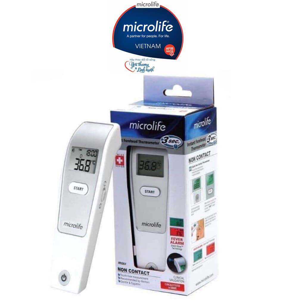 Đo nhanh Chính Xác Trong 1 Giây Nhiệt kế hồng ngoại đo trán Microlife FR1MF1 Thương Hiệu Thụy Sĩ