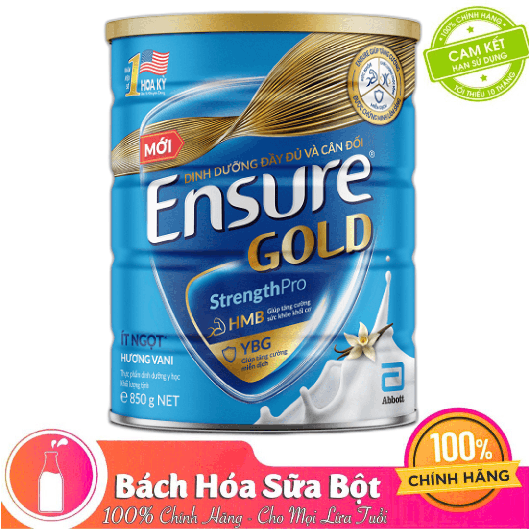 Thực phẩm dinh dưỡng y học Ensure Gold hương vani ít ngọt 850g