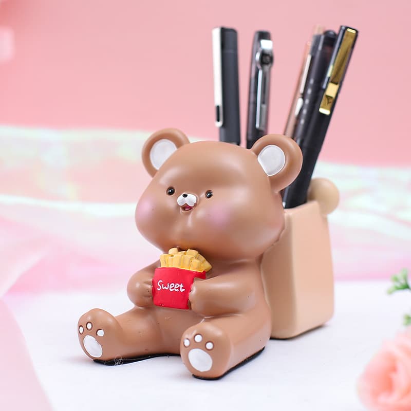 Ống Cắm Bút Đựng Cọ Make Up Đế Gác Điện Thoại Văn phòng phẩm Happy Hanhan Animal Gấu