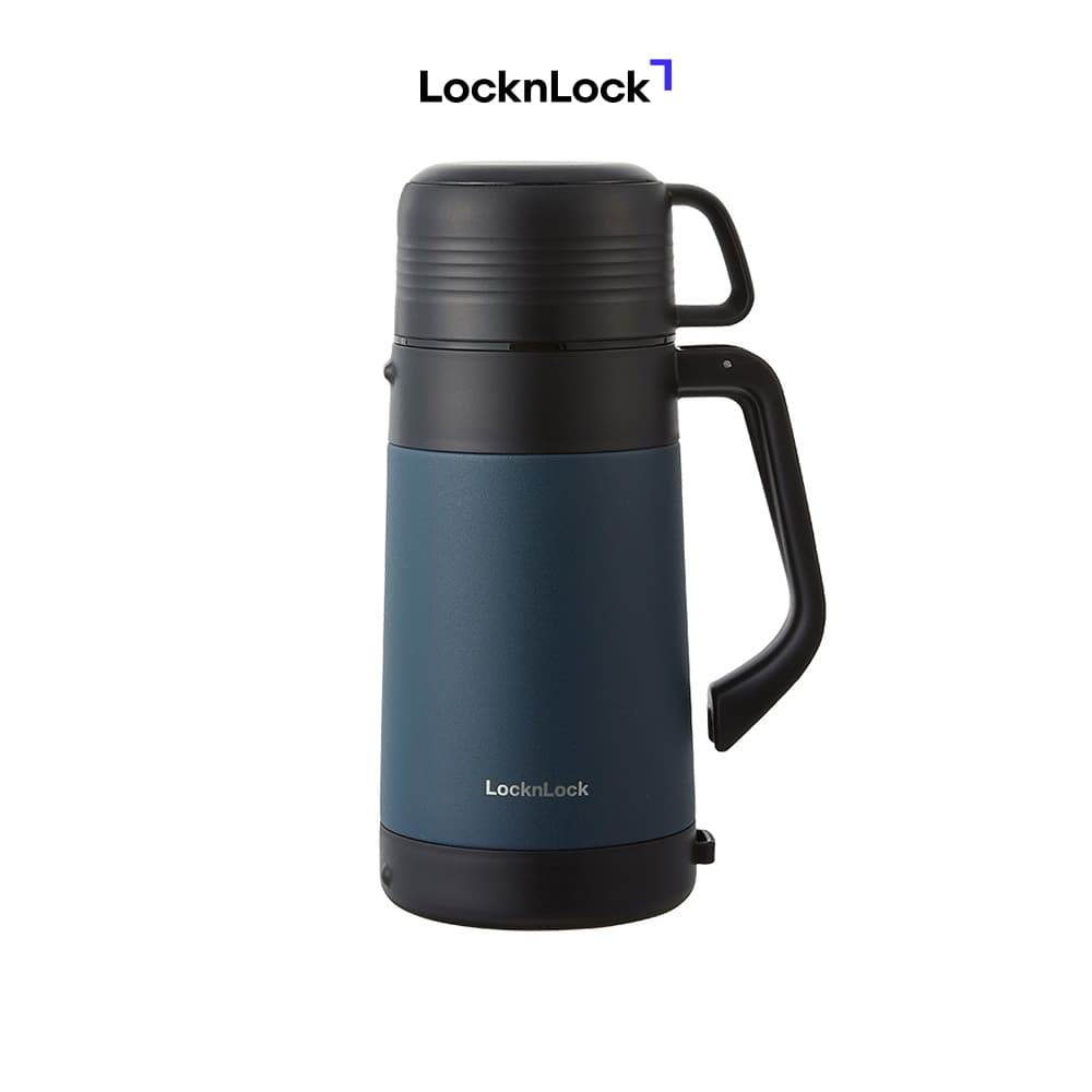 Bình giữ nhiệt LocknLock Easy Outdoor Vacuum Bottle LHC1484 Có nắp sử dụng được như cốc và dây đeo vai 1.2L Xanh Navy