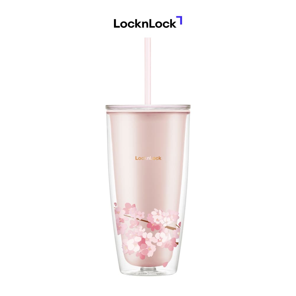 Ly Nhựa 2 Lớp LocknLock Double Wall Cold Cup Cherry Blossom 750ml HAP509PIK Màu Hồng