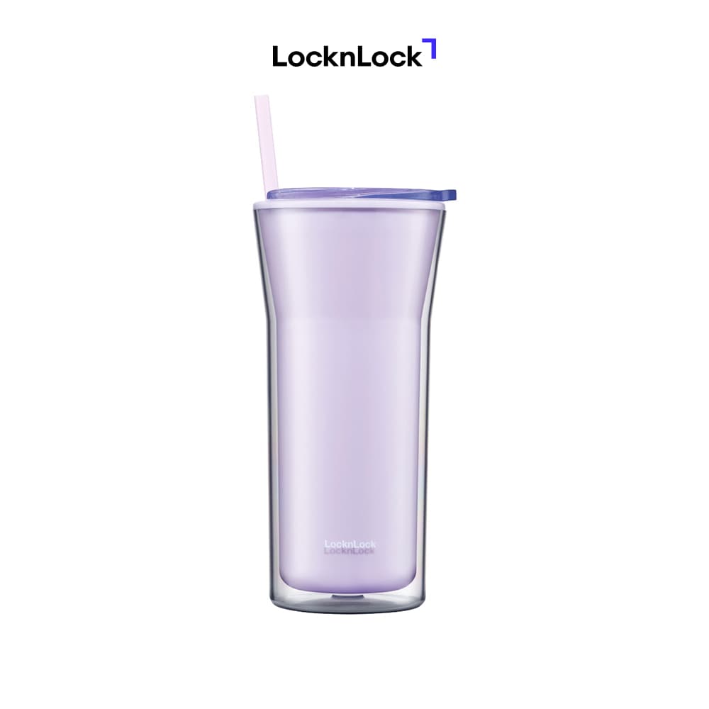 Ly nhựa 2 lớp Daily Essential LocknLock HAP526 Ống hút cùng màu Nắp đậy trong suốt Kèm cọ vệ sinh Dung tích 770ml Màu Tím