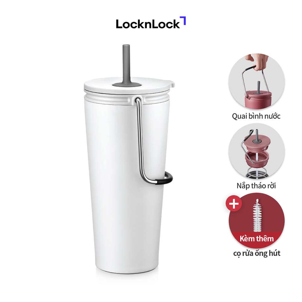 Bình giữ nhiệt có ống hút Lock&Lock Bucket Tumbler with Straw LHC4268 540ml Màu Trắng