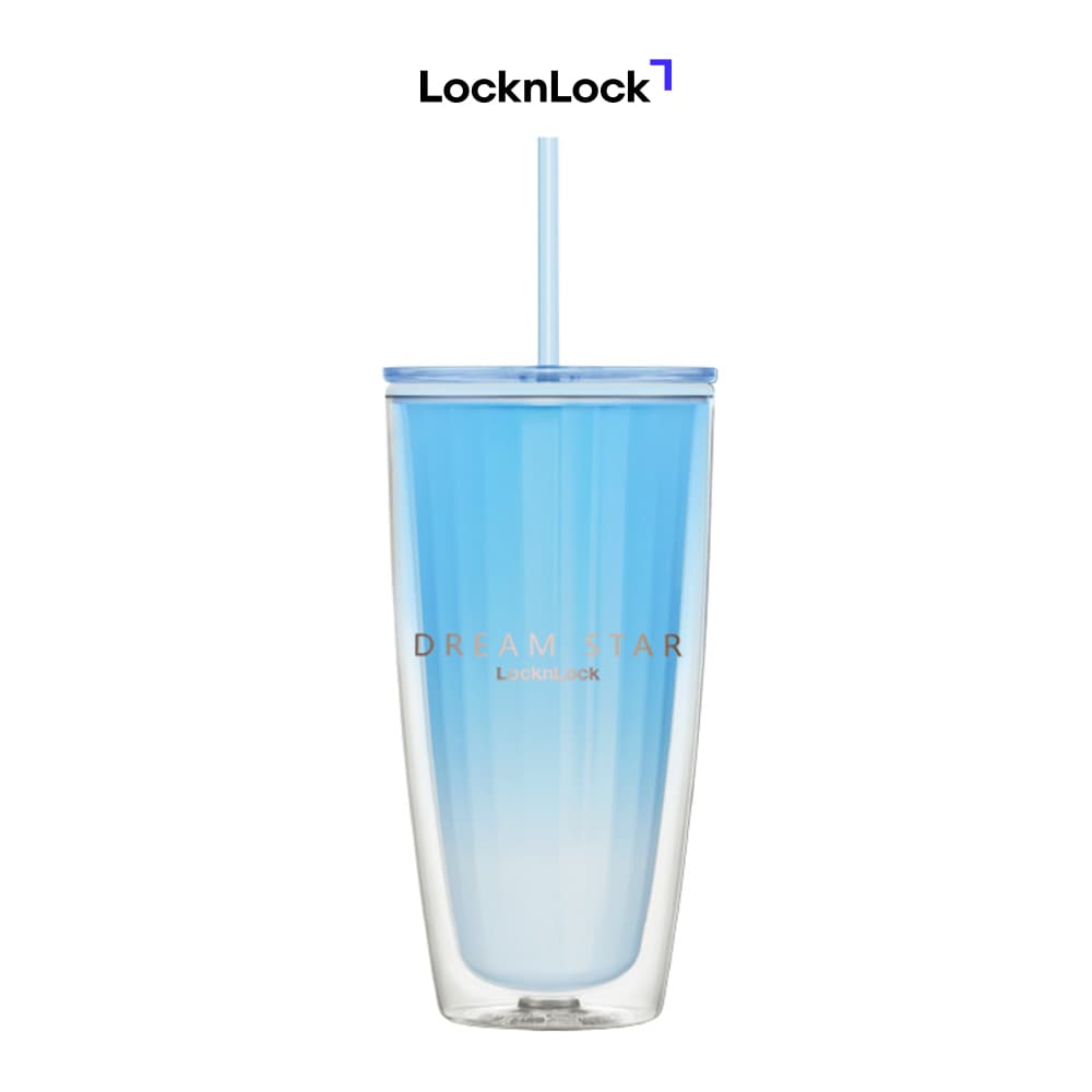 Ly nhựa 2 lớp LocknLock kèm ống hút Dream star Double wall cold cup 750ml HAP522 Màu xanh dương