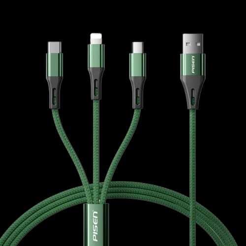 Cáp Pisen 3 in 1 (Lightning Type C MicroUSB) 2.4A Braided 1500m