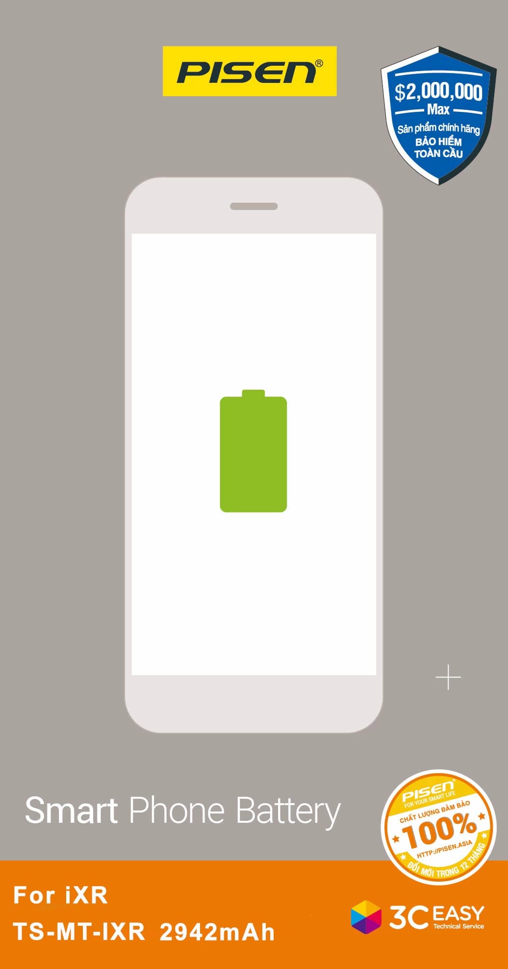 Pin iPhone XR PISEN (Dung lượng chuẩn 2942mAh)