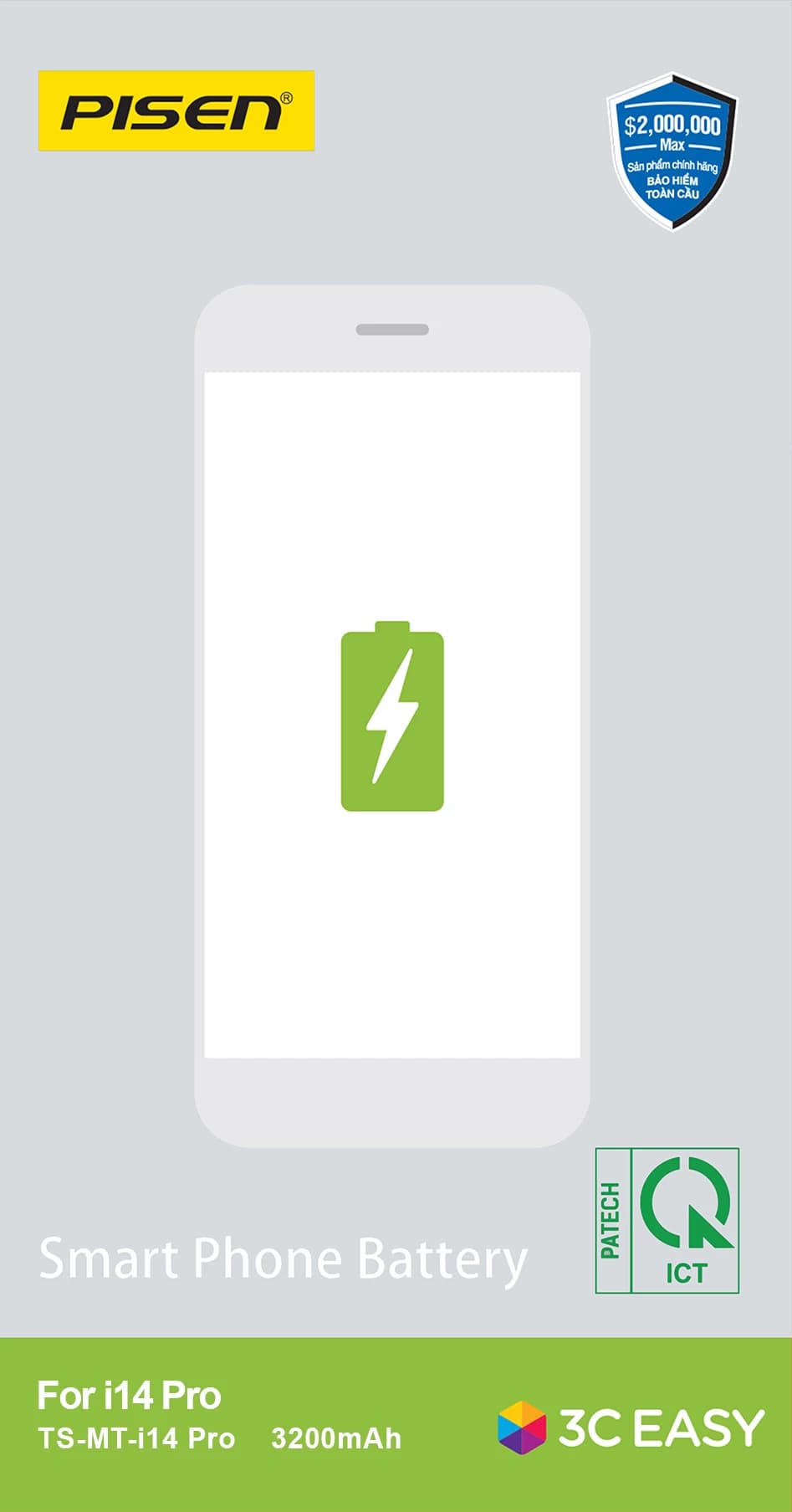 Pin iPhone 14 Pro PISEN (Dung lượng chuẩn 3200mAh)