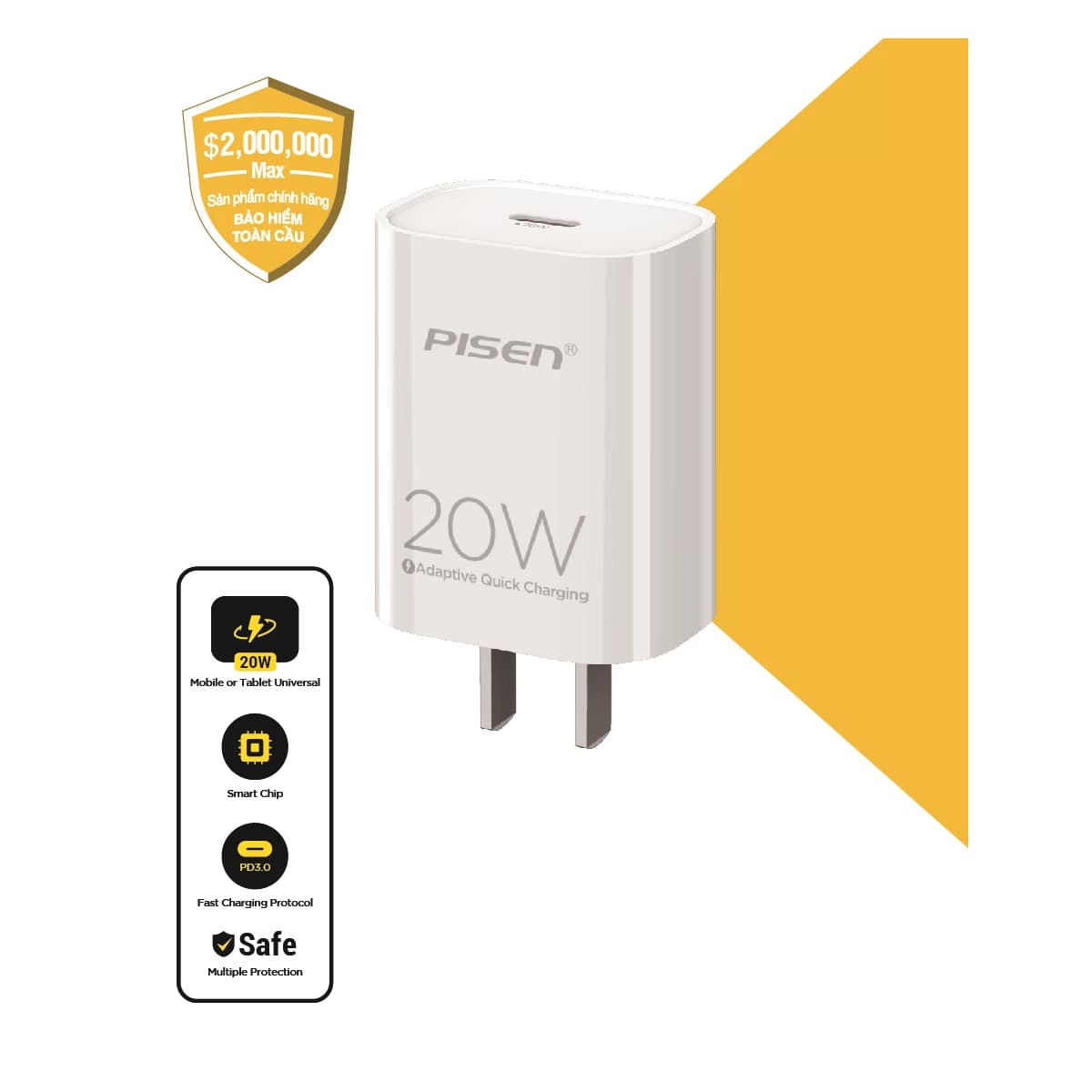 Củ sạc nhanh Pisen Quick Mr White USB C 20W EU