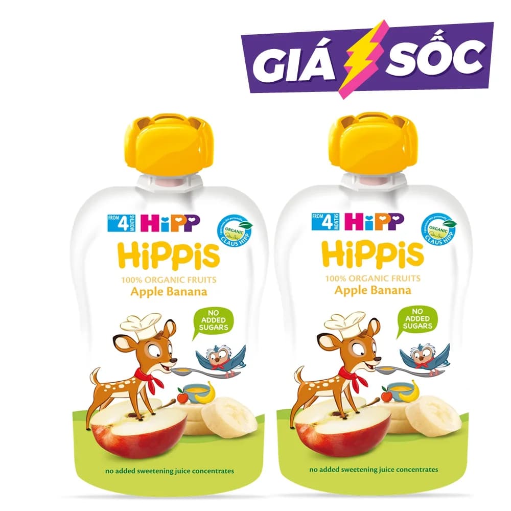 Combo 2 Dinh dưỡng 100% trái cây nghiền hữu cơ HiPPiS Organic (Táo Chuối)