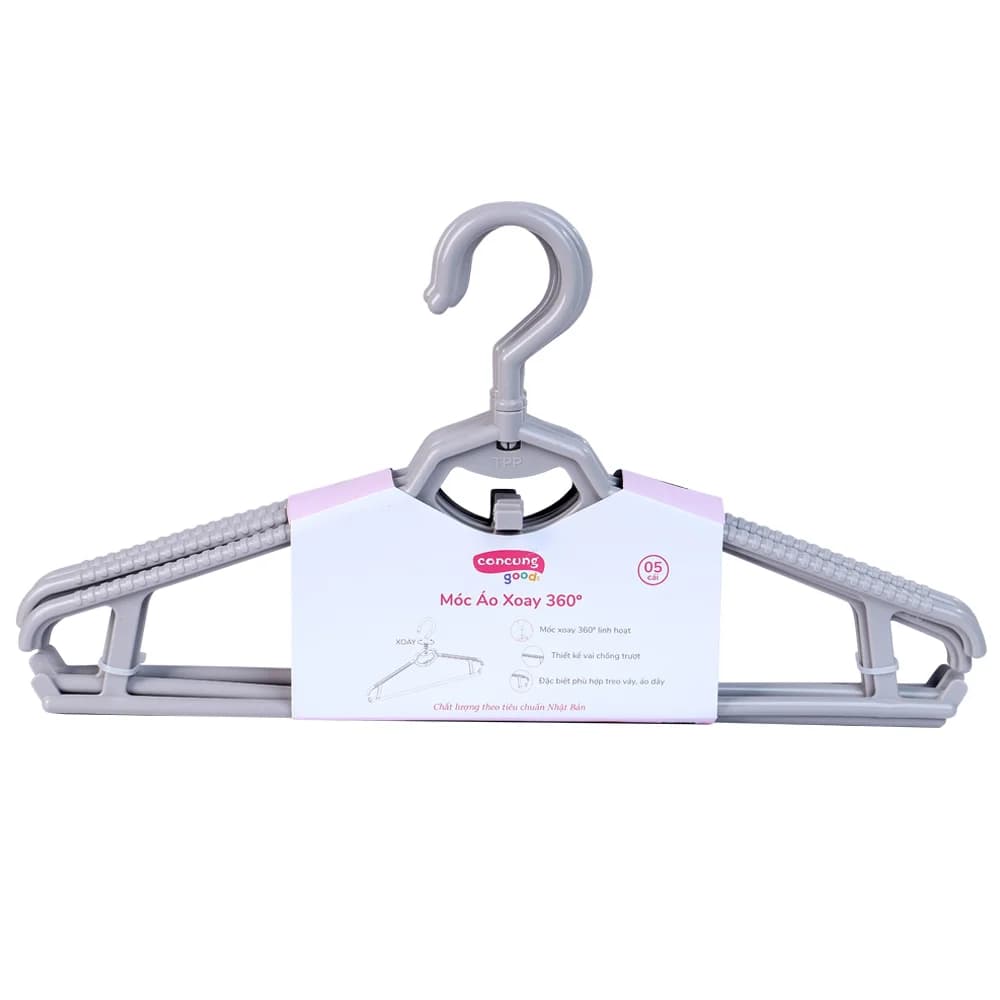 Móc áo xoay 360 độ ConCung Good Màu xám (5 cái lốc)