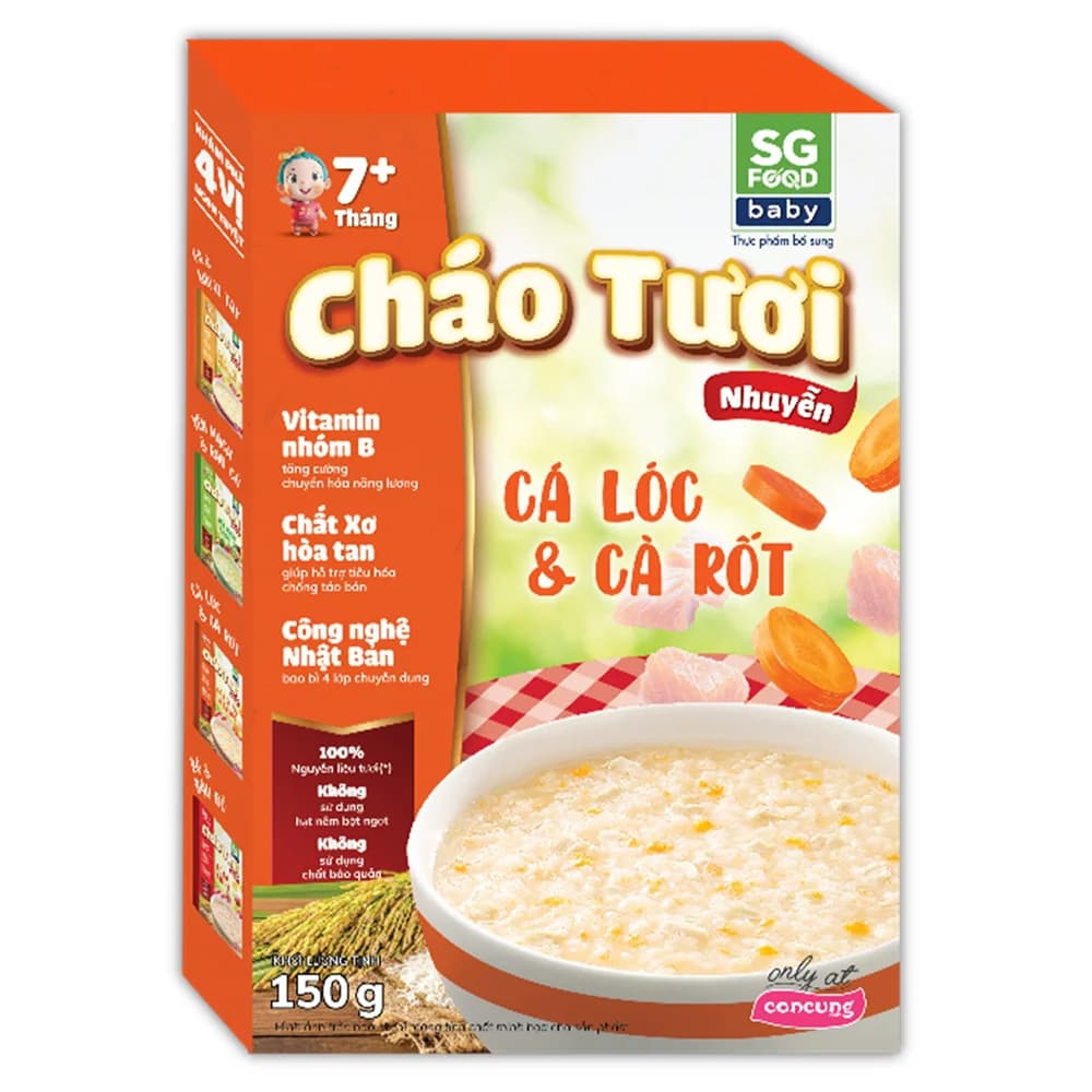 Cháo tươi trẻ em SG Food vị Cá lóc & Cà rốt (150g)