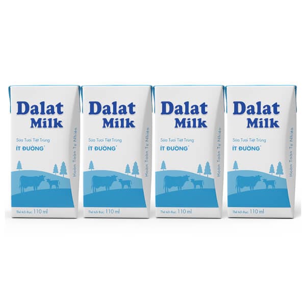 Thùng sữa tươi tiệt trùng Dalat Milk ít đường 110ml (lốc 4 hộp)