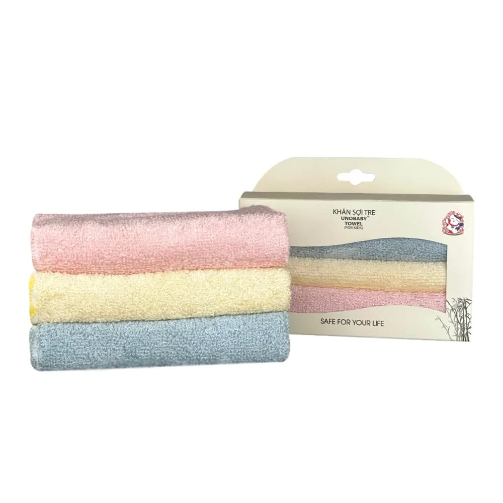 Combo 3 khăn sợi tre Unobaby 25x25cm (xanh hồng vàng)